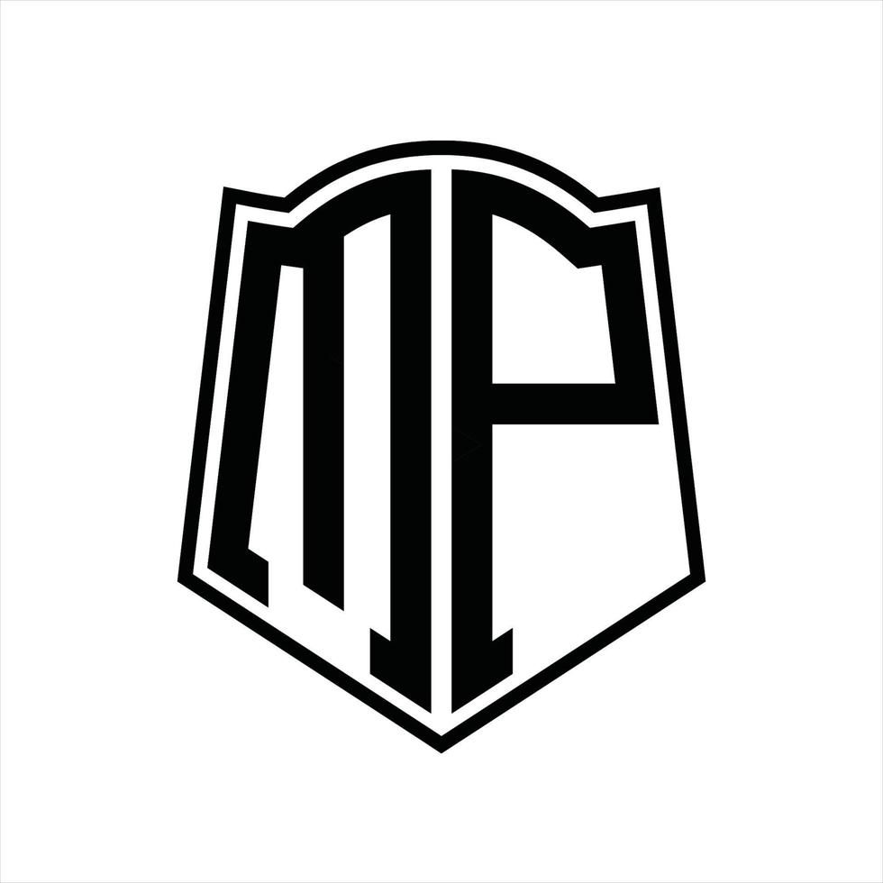 monograma del logotipo de mp con plantilla de diseño de esquema de forma de escudo vector