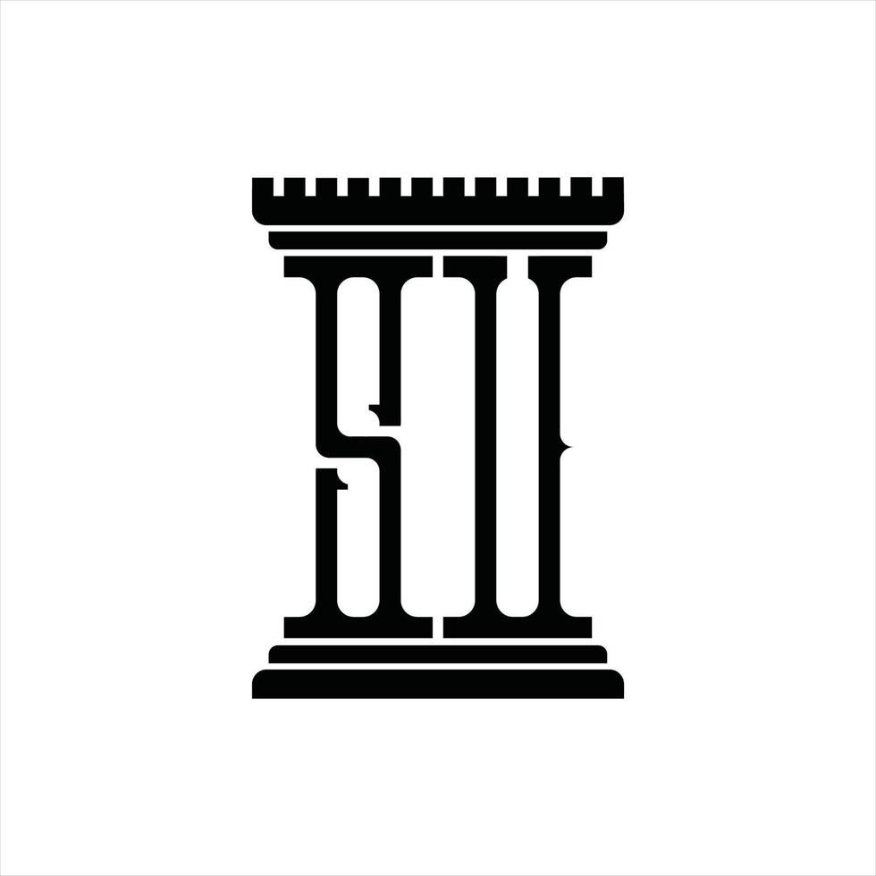 SU Logo monogram with pillar shape design template vector