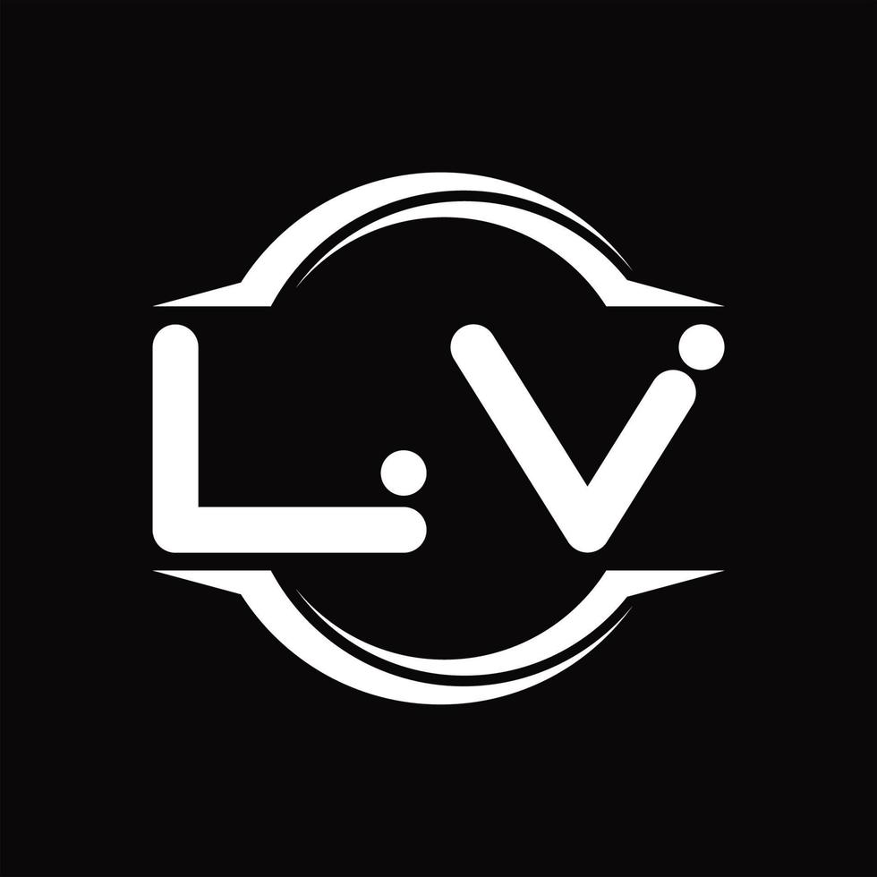 Monograma de logotipo lv con plantilla de diseño de forma de corte redondeado circular vector