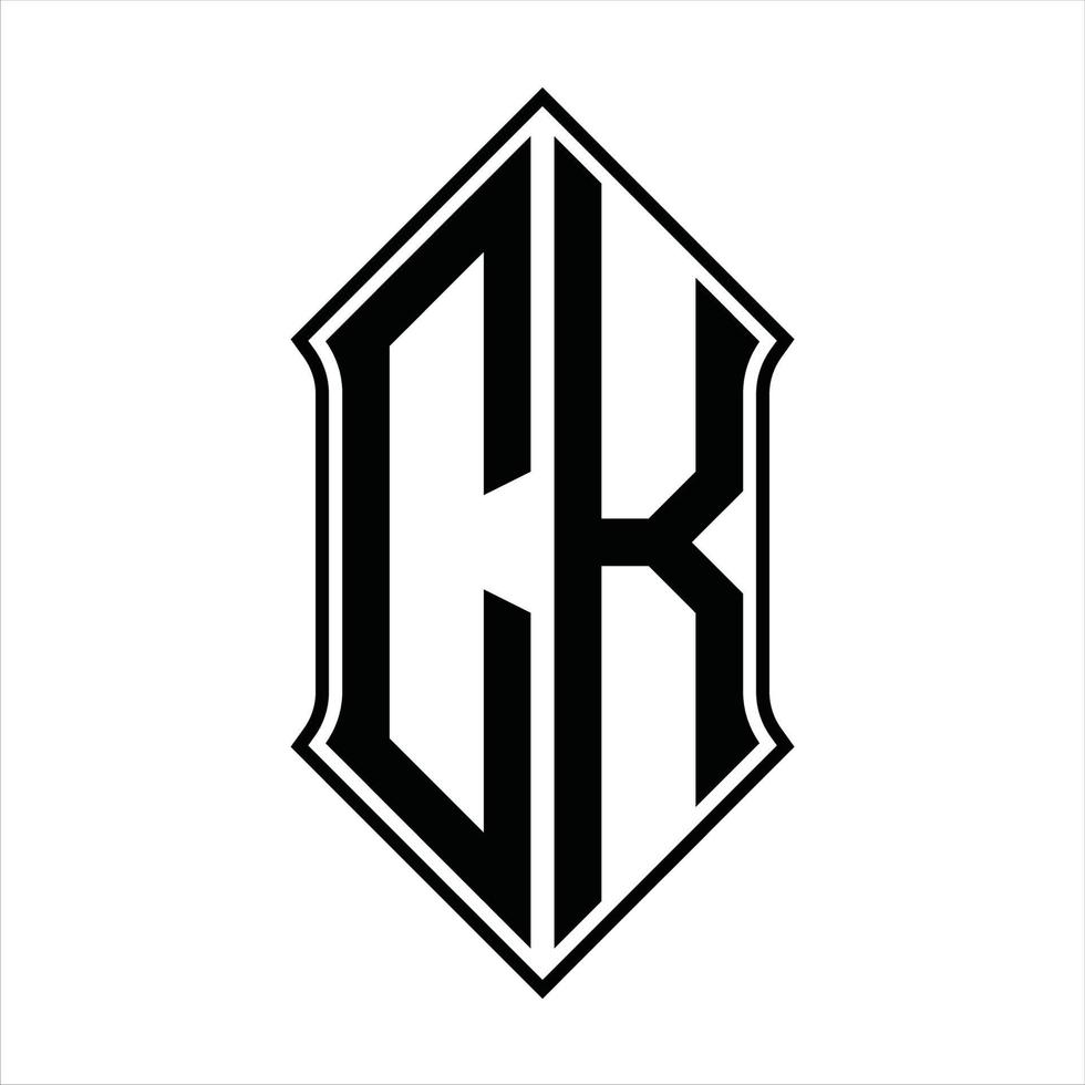 Monograma del logotipo de ck con forma de escudo y plantilla de diseño de esquema icono vectorial abstracto vector