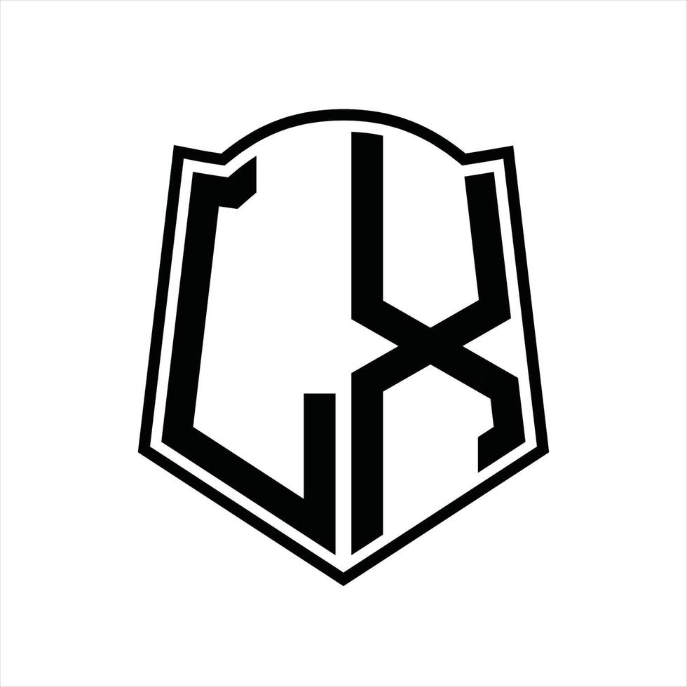 monograma de logotipo lx con plantilla de diseño de esquema de forma de escudo vector