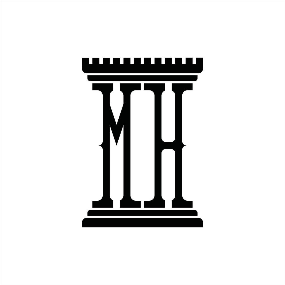 MH Logo monogram with pillar shape design template vector