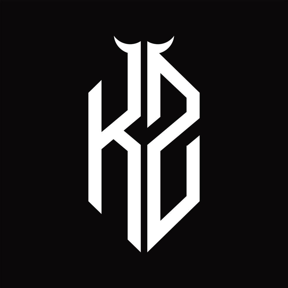 KZ Logo monogram with horn shape isolated black and white design template vector