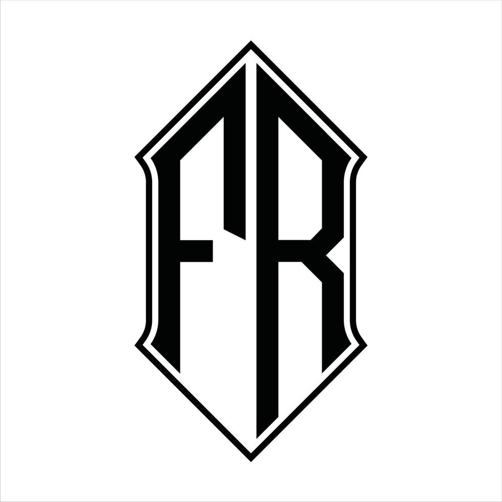 monograma del logotipo fr con forma de escudo y plantilla de diseño de esquema icono vectorial abstracto vector