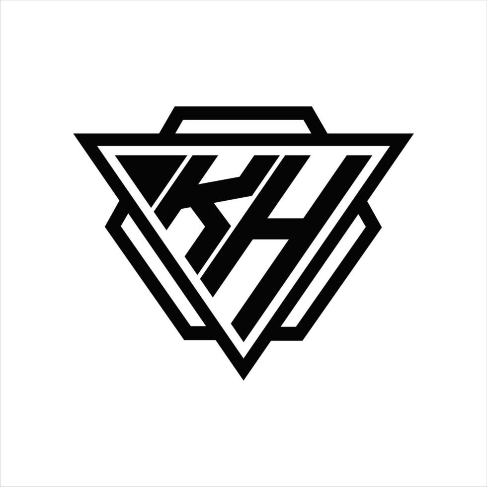 monograma del logotipo kh con plantilla de triángulo y hexágono vector