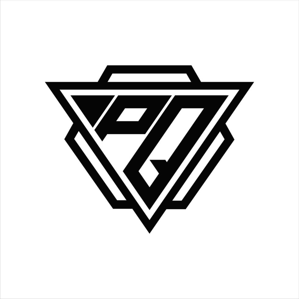 monograma del logotipo pq con plantilla de triángulo y hexágono vector