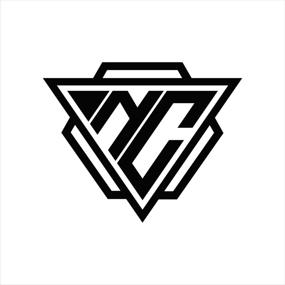 monograma del logotipo nc con plantilla de triángulo y hexágono vector