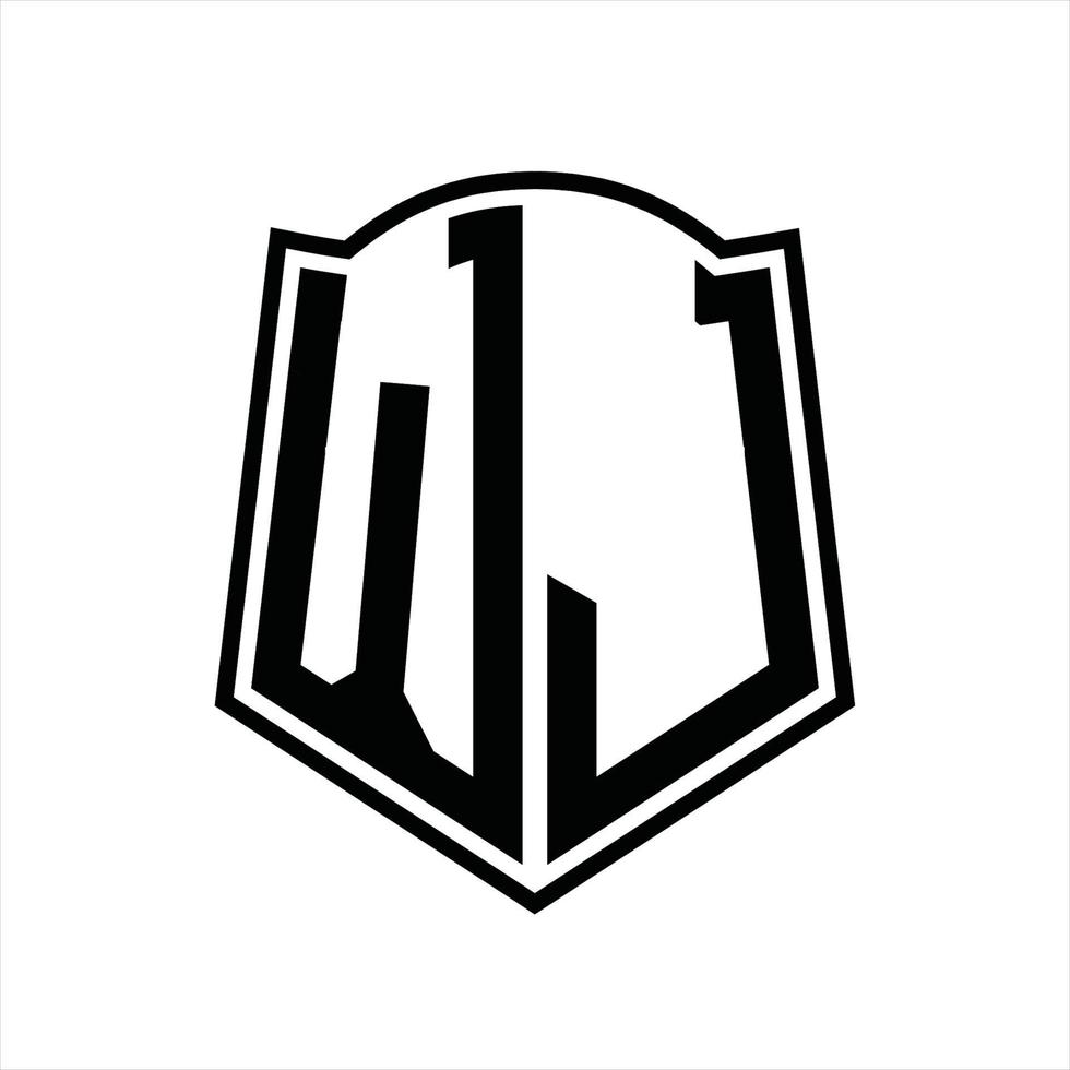 WJ Logo monogram with shield shape outline design template vector