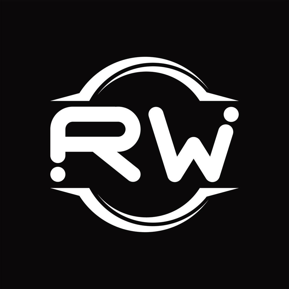 monograma de logotipo rw con plantilla de diseño de forma de corte redondeado circular vector