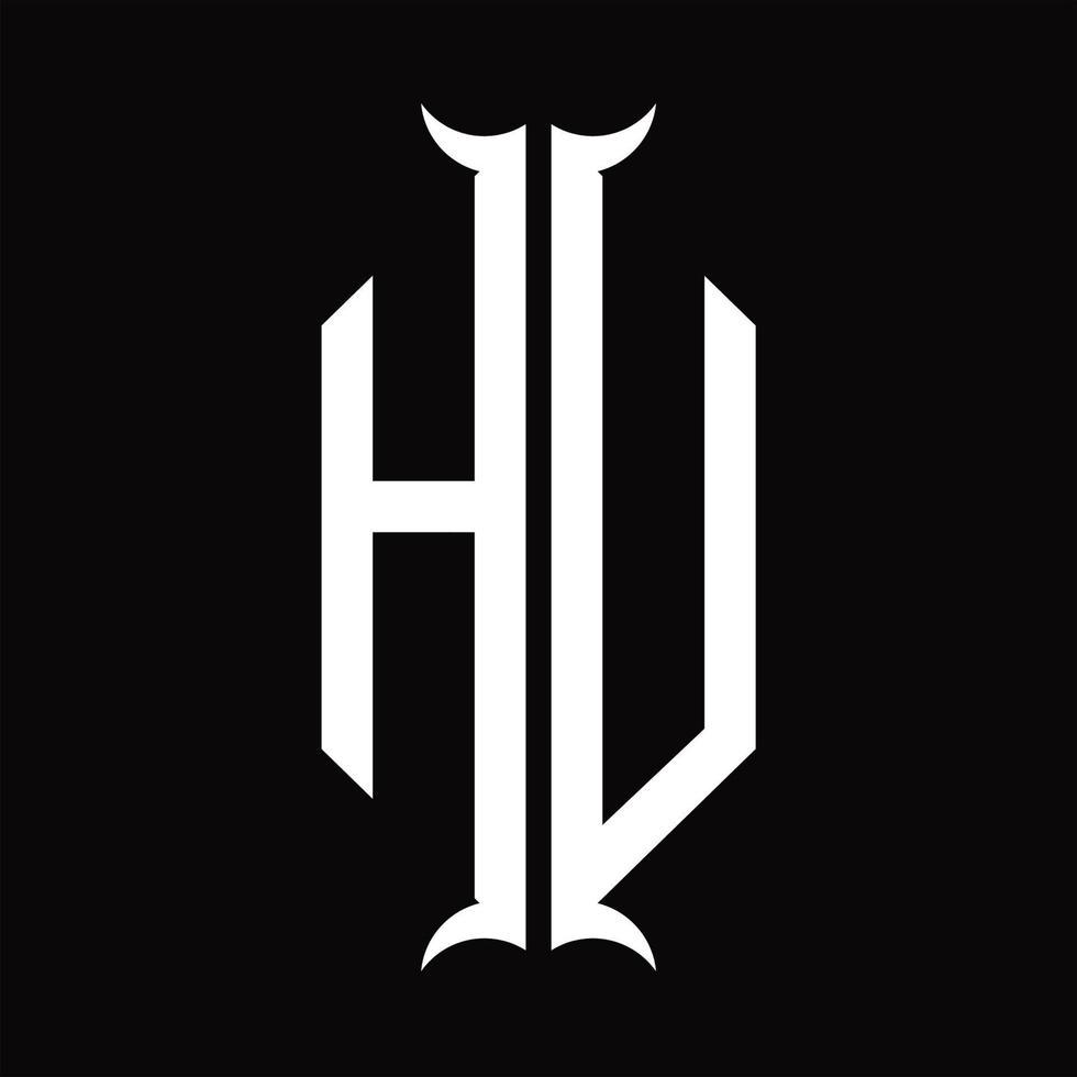 HU Logo monogram with horn shape design template vector