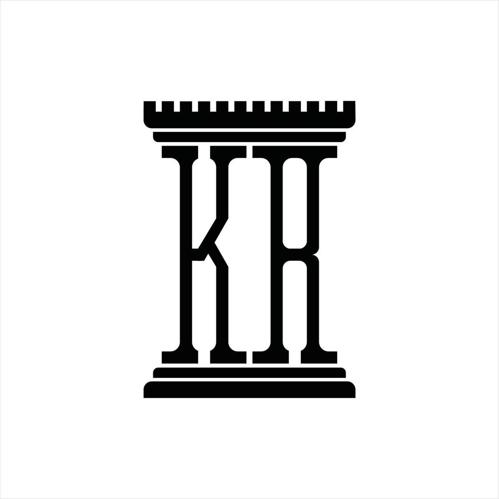 monograma del logotipo kr con plantilla de diseño de forma de pilar vector
