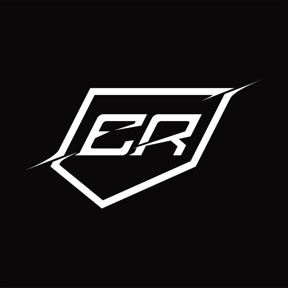ER Logo monogram letter with shield and slice style design vector