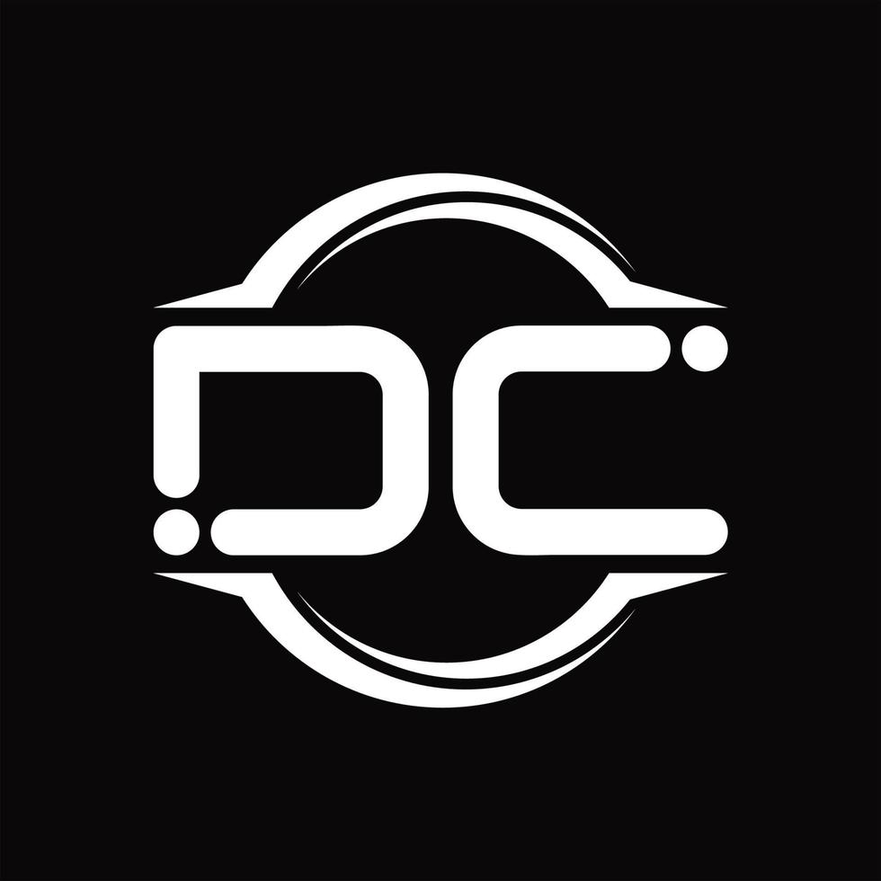 monograma del logotipo de dc con plantilla de diseño de forma de corte redondeado circular vector