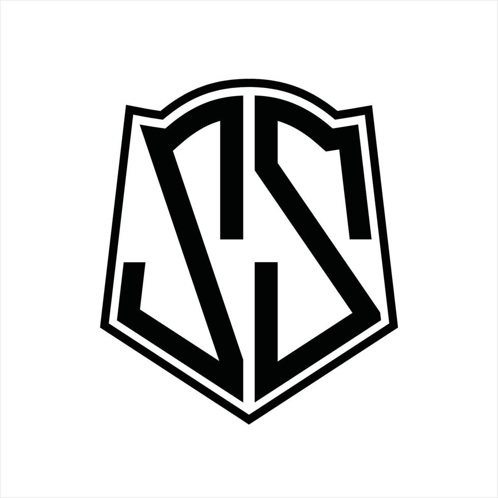 monograma del logotipo zz con plantilla de diseño de esquema de forma de escudo vector
