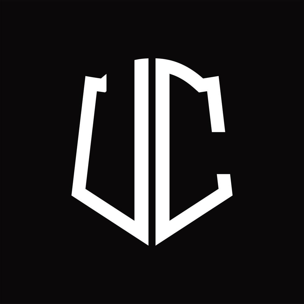 monograma del logotipo de uc con plantilla de diseño de cinta en forma de escudo vector