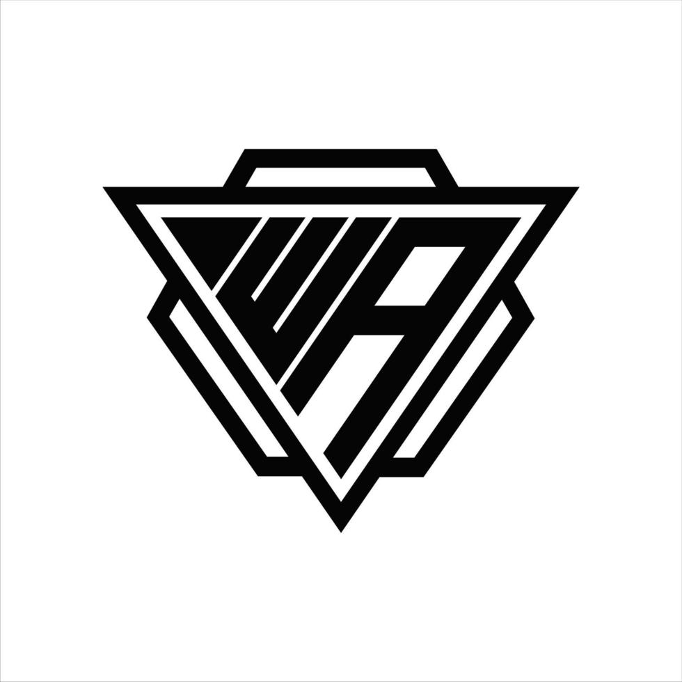 monograma del logotipo wa con plantilla de triángulo y hexágono vector