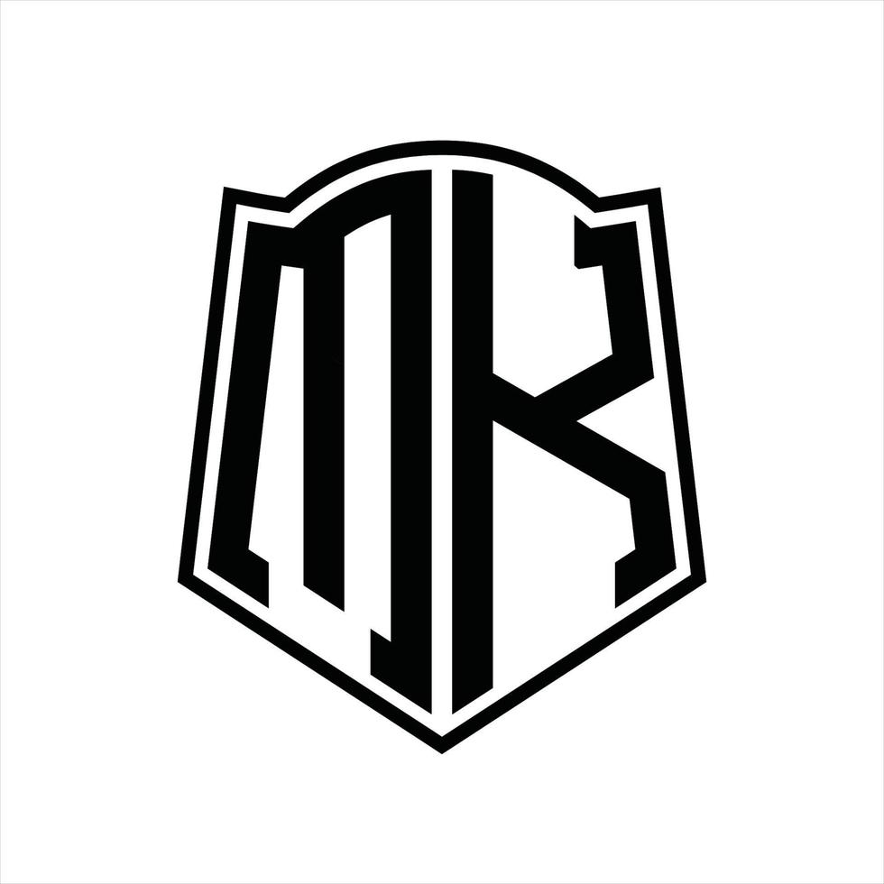 Monograma de logotipo mk con plantilla de diseño de esquema de forma de escudo vector