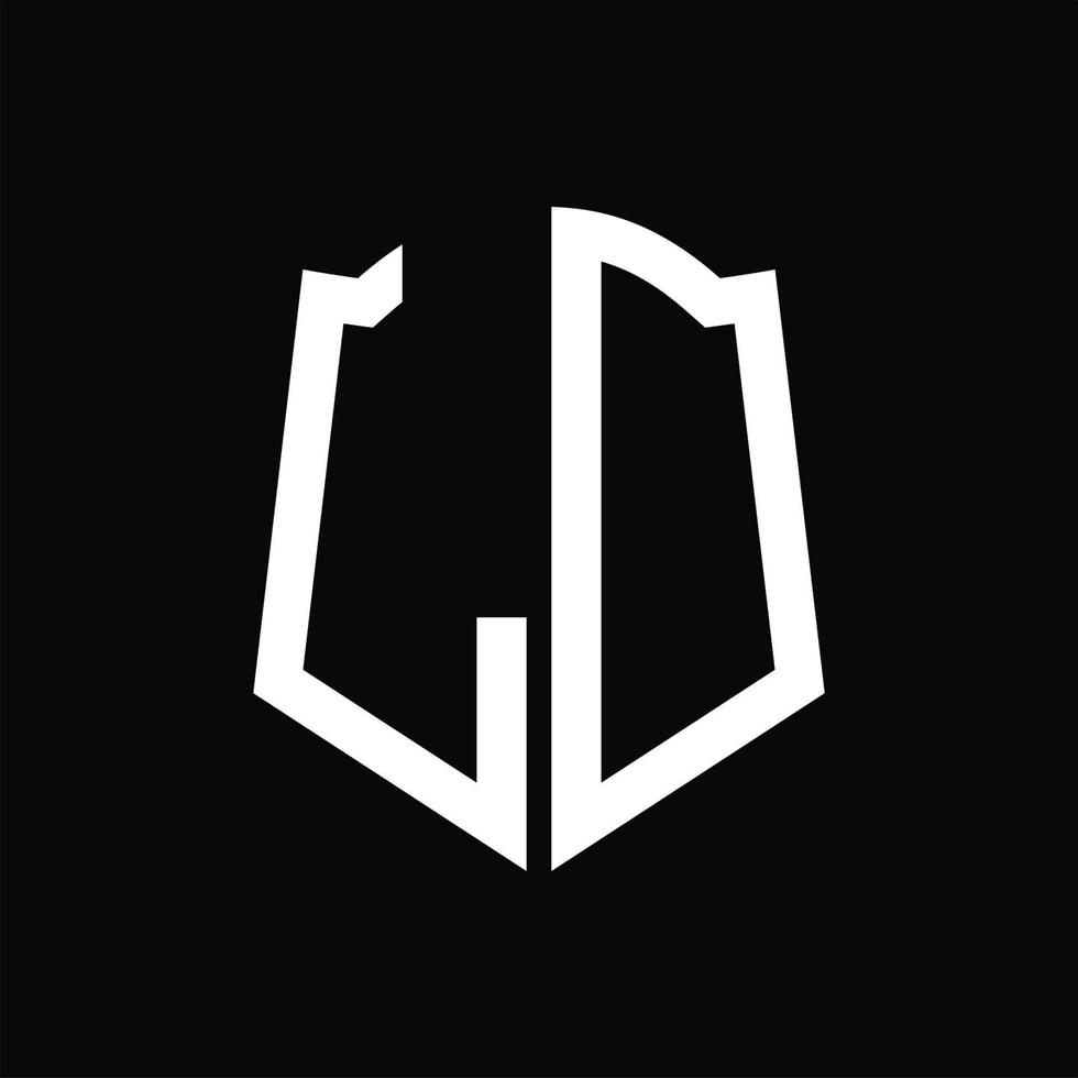 monograma de logotipo ld con plantilla de diseño de cinta en forma de escudo vector