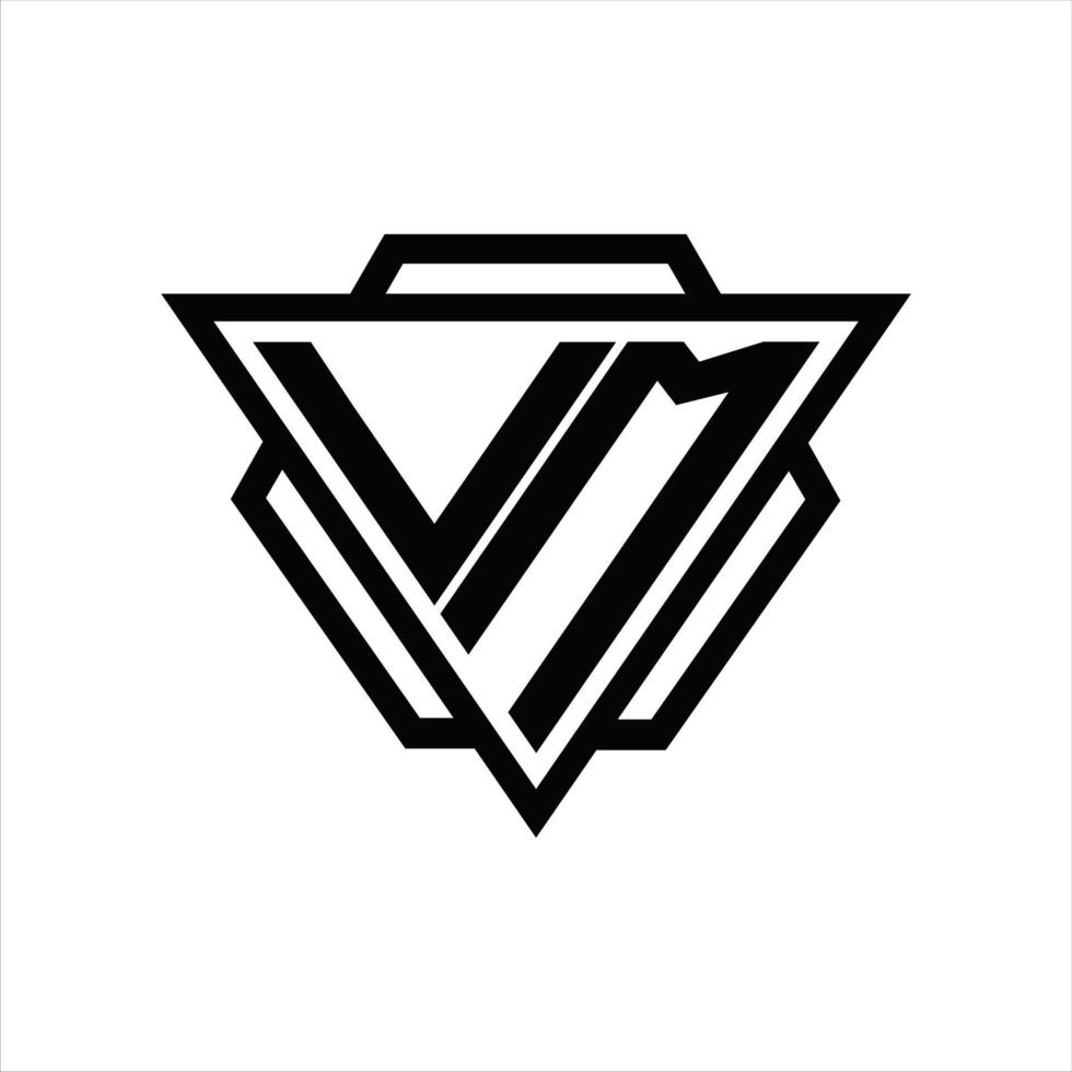 monograma del logotipo de vm con plantilla de triángulo y hexágono vector