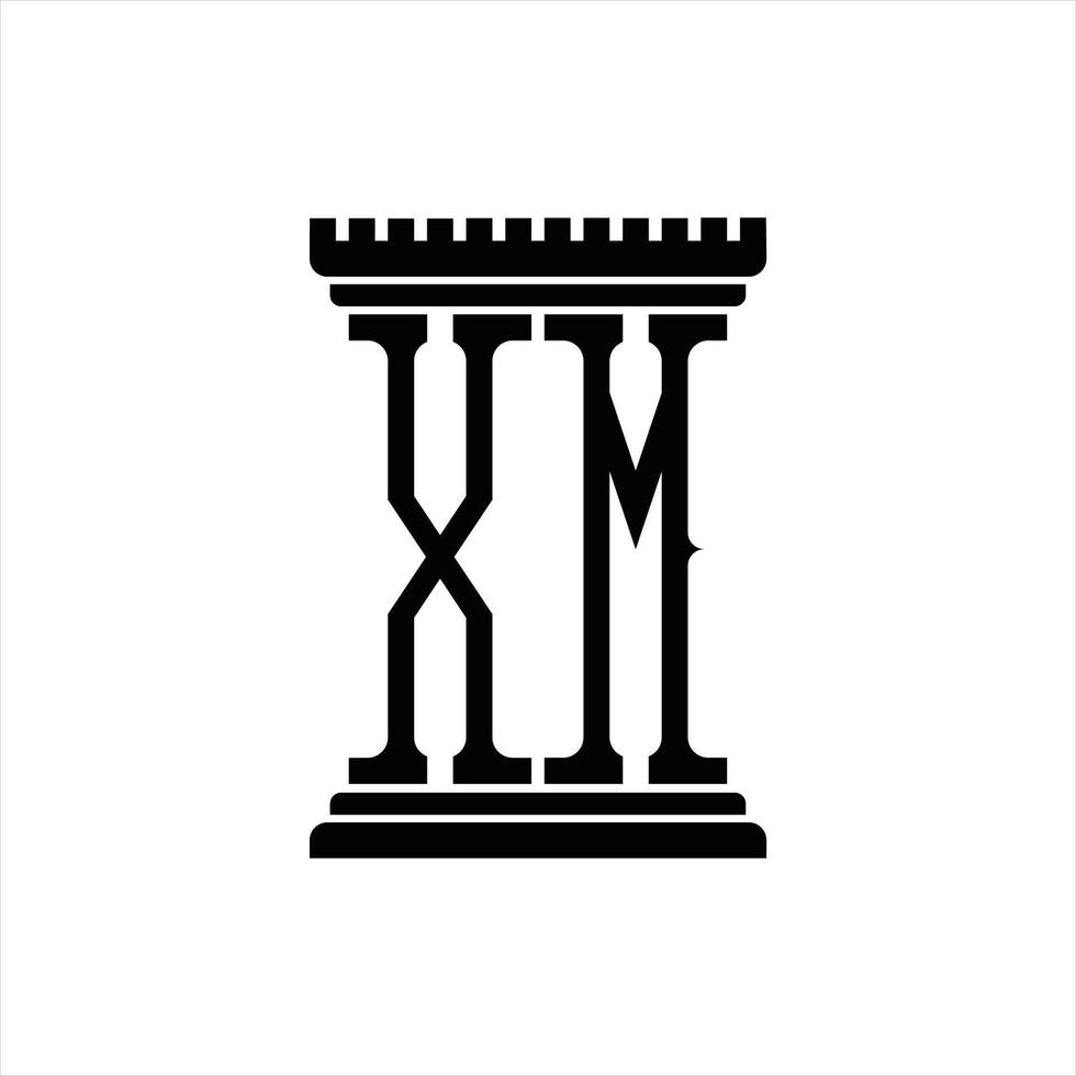 monograma de logotipo xm con plantilla de diseño de forma de pilar vector