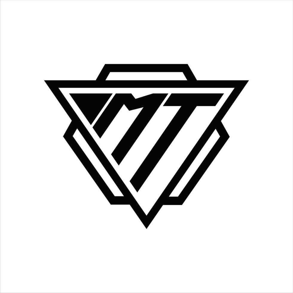 monograma del logotipo mt con plantilla de triángulo y hexágono vector