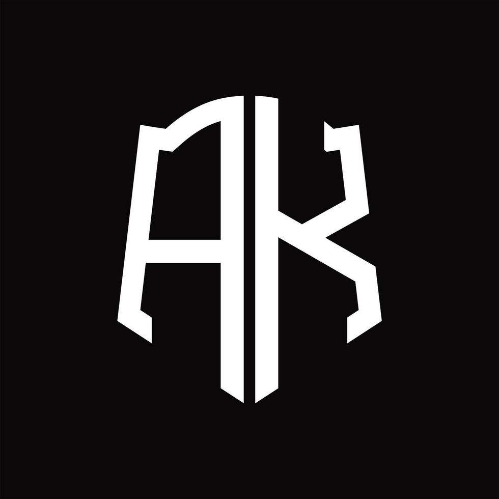monograma del logotipo ak con plantilla de diseño de cinta en forma de escudo vector