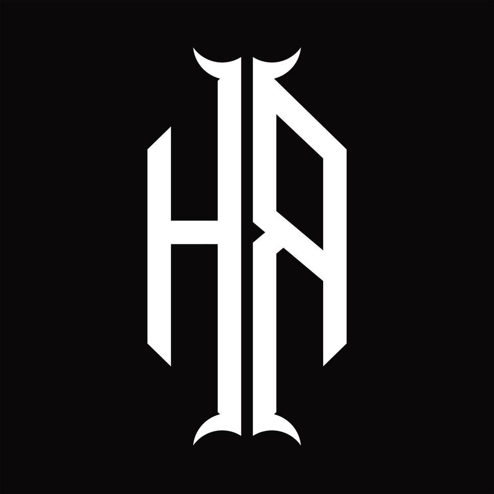 monograma de logotipo hr con plantilla de diseño de forma de cuerno vector
