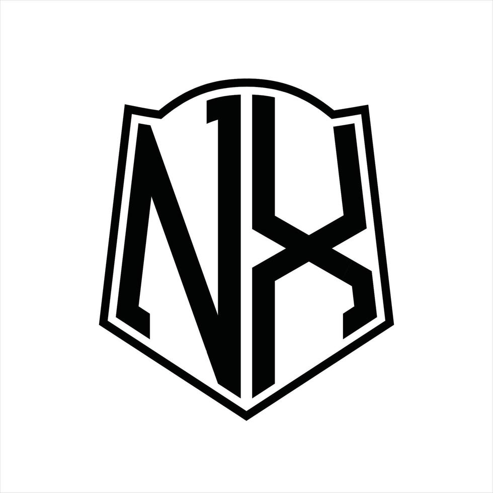 monograma del logotipo nx con plantilla de diseño de esquema de forma de escudo vector
