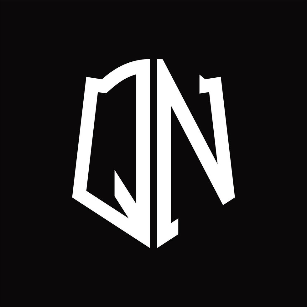 monograma del logotipo qn con plantilla de diseño de cinta en forma de escudo vector
