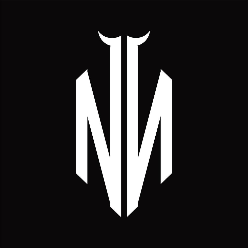 NN Logo monogram with horn shape isolated black and white design template vector