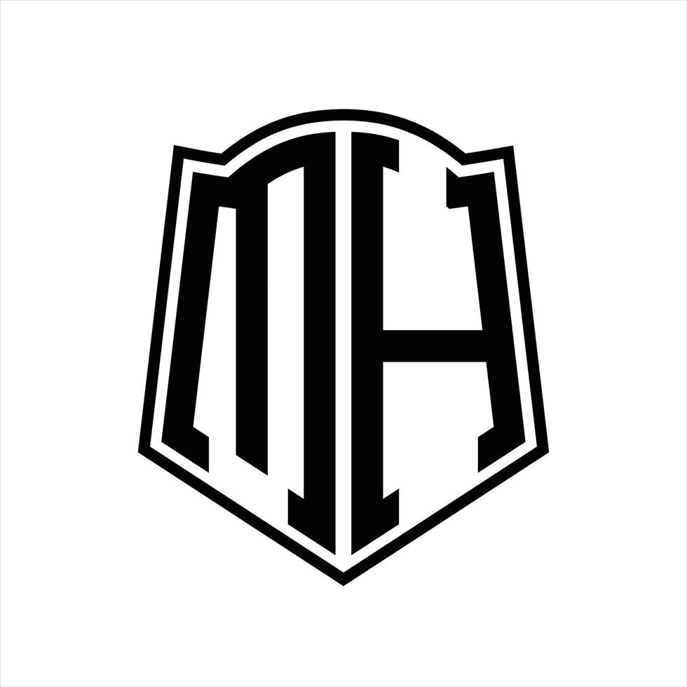 MH Logo monogram with shield shape outline design template vector