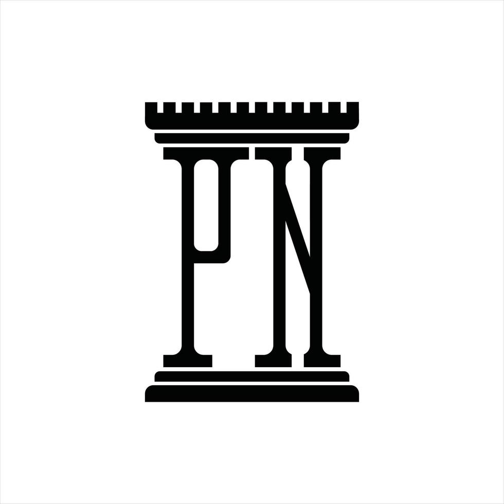 PN Logo monogram with pillar shape design template vector