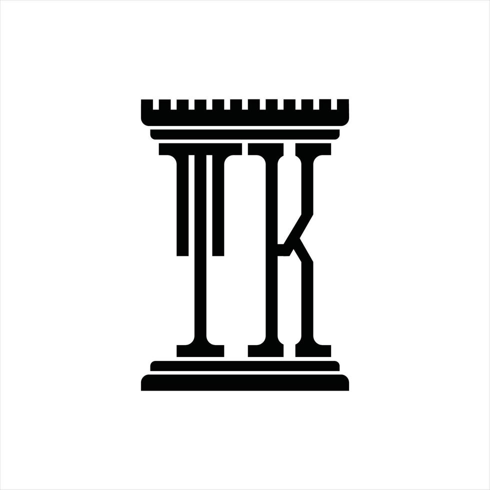 monograma del logotipo tk con plantilla de diseño de forma de pilar vector
