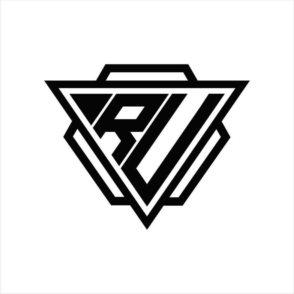 RU Logo monogram with triangle and hexagon template vector