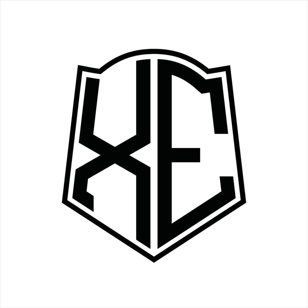 XE Logo monogram with shield shape outline design template vector