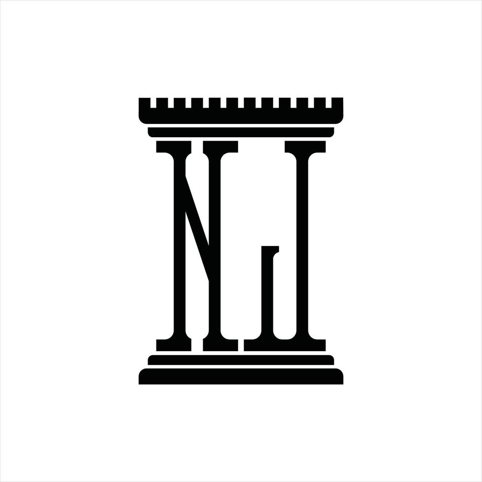 NJ Logo monogram with pillar shape design template vector