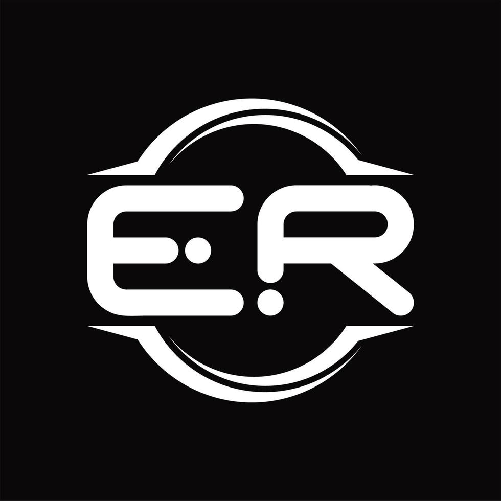 ER Logo monogram with circle rounded slice shape design template vector