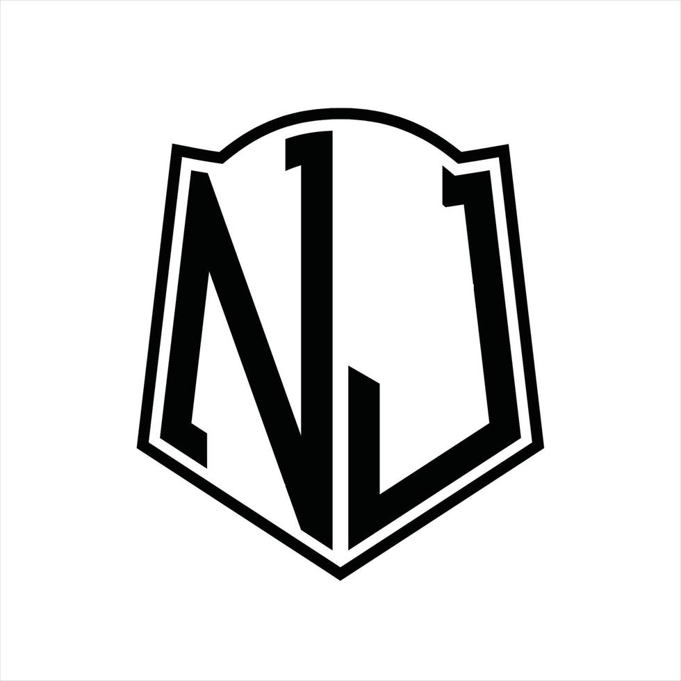 monograma del logotipo de nj con plantilla de diseño de esquema de forma de escudo vector