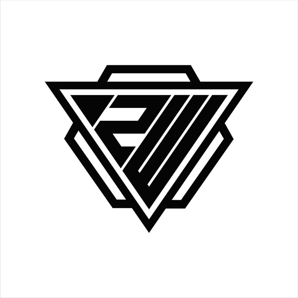 monograma del logotipo zw con plantilla de triángulo y hexágono vector