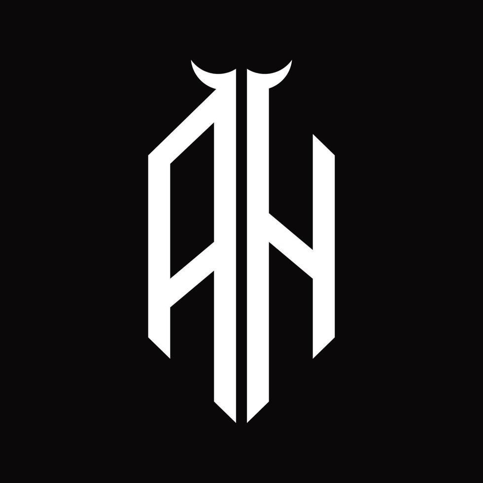 AH Logo monogram with horn shape isolated black and white design template vector