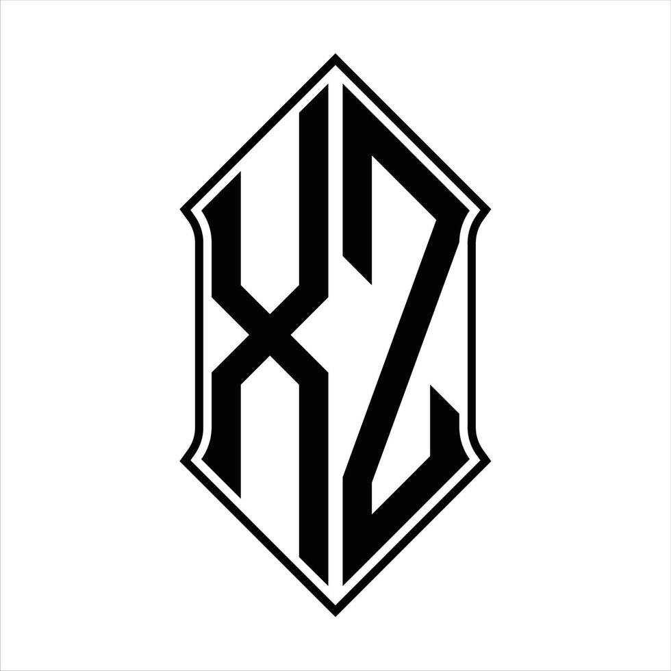 Monograma del logotipo xz con forma de escudo y plantilla de diseño de esquema icono vectorial abstracto vector