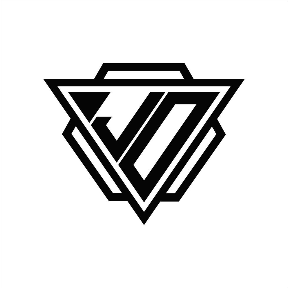 monograma del logotipo jo con plantilla de triángulo y hexágono vector