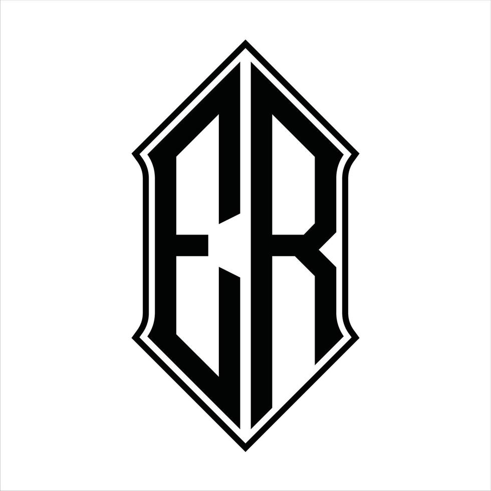 monograma de logotipo er con forma de escudo y plantilla de diseño de esquema icono de vector abstracto