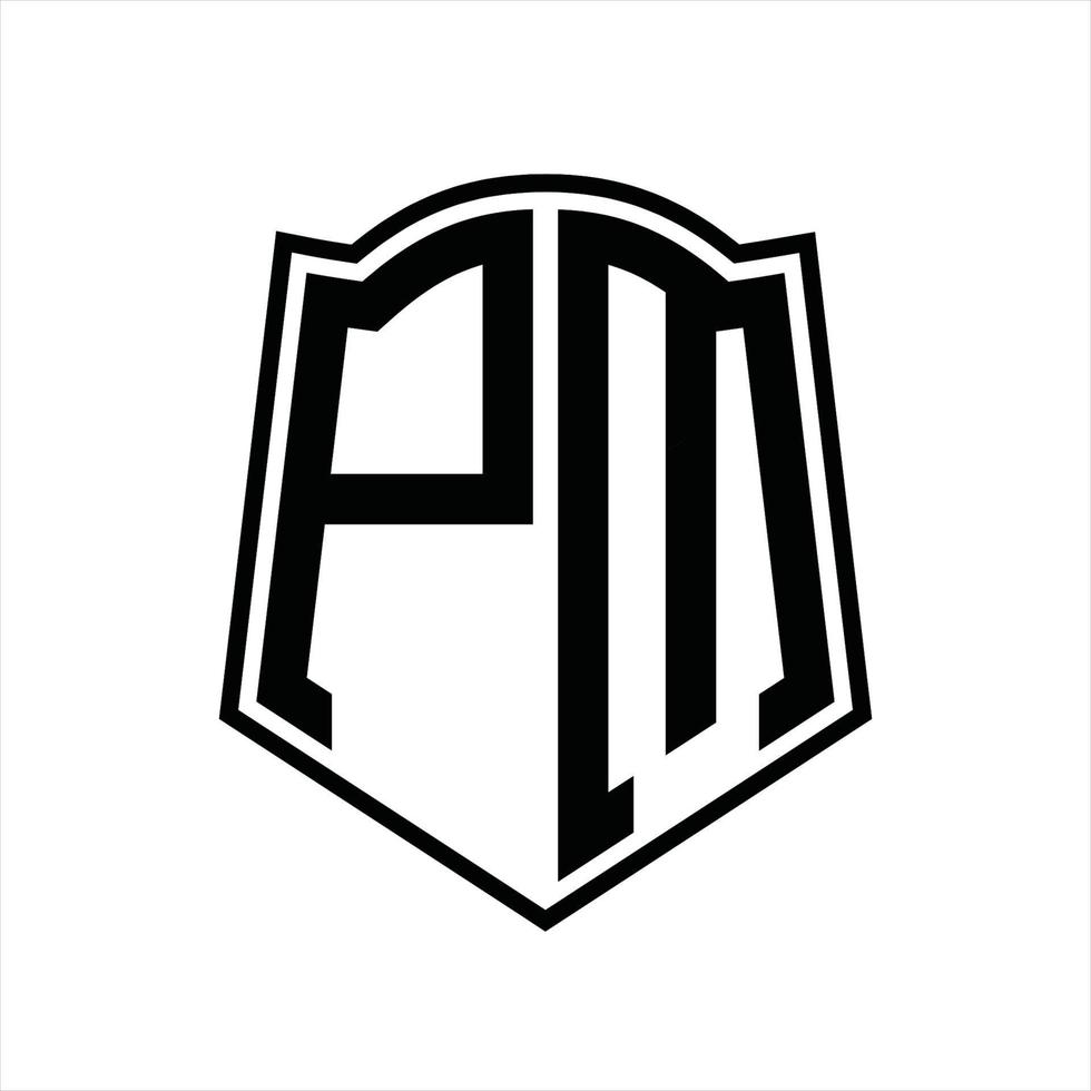 monograma del logotipo de pm con plantilla de diseño de esquema de forma de escudo vector