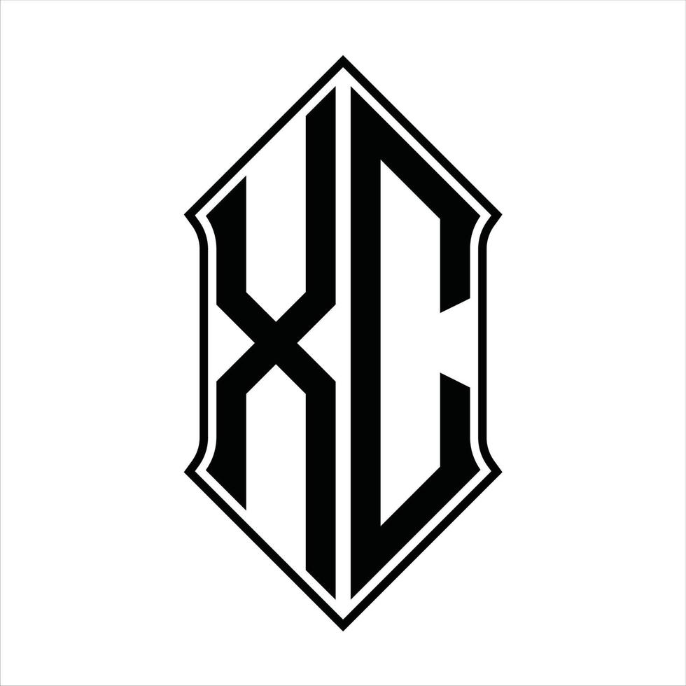 Monograma del logotipo xc con forma de escudo y plantilla de diseño de esquema icono vectorial abstracto vector