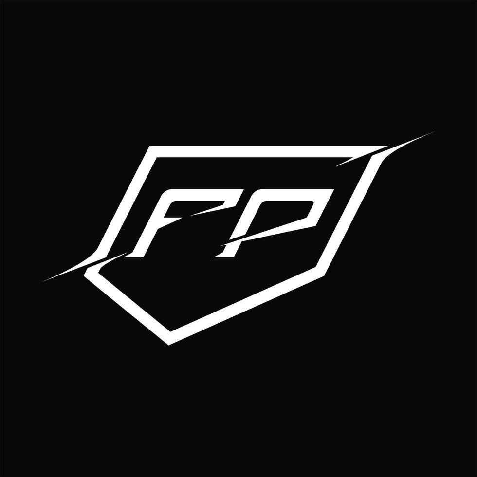 letra del monograma del logotipo fp con diseño de escudo y estilo de corte vector