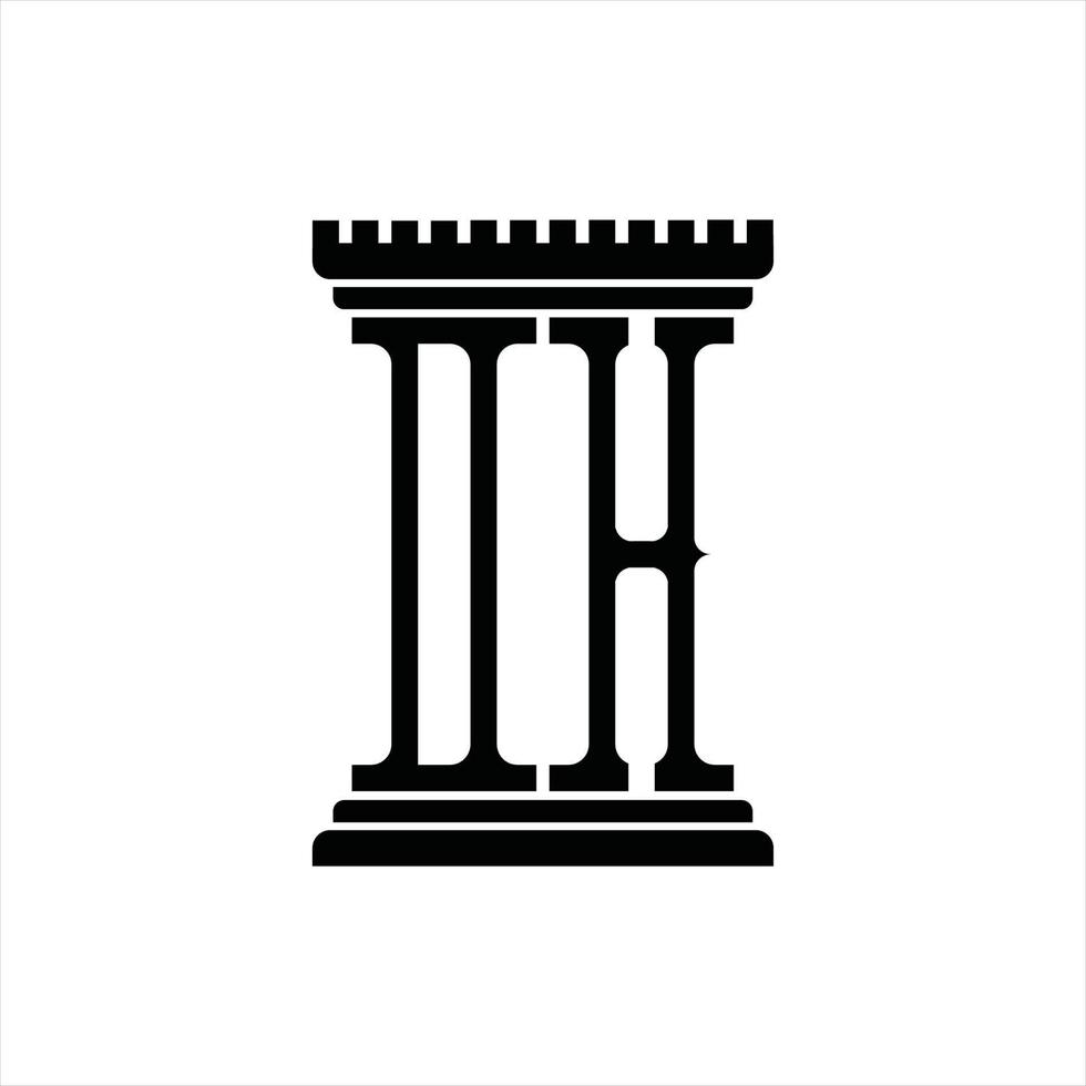 monograma del logotipo dh con plantilla de diseño de forma de pilar vector
