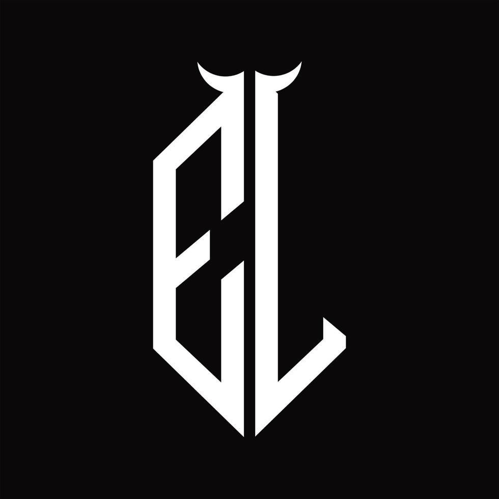 EL Logo monogram with horn shape isolated black and white design template vector