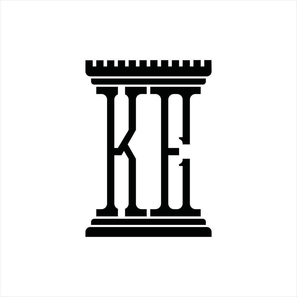 KE Logo monogram with pillar shape design template vector