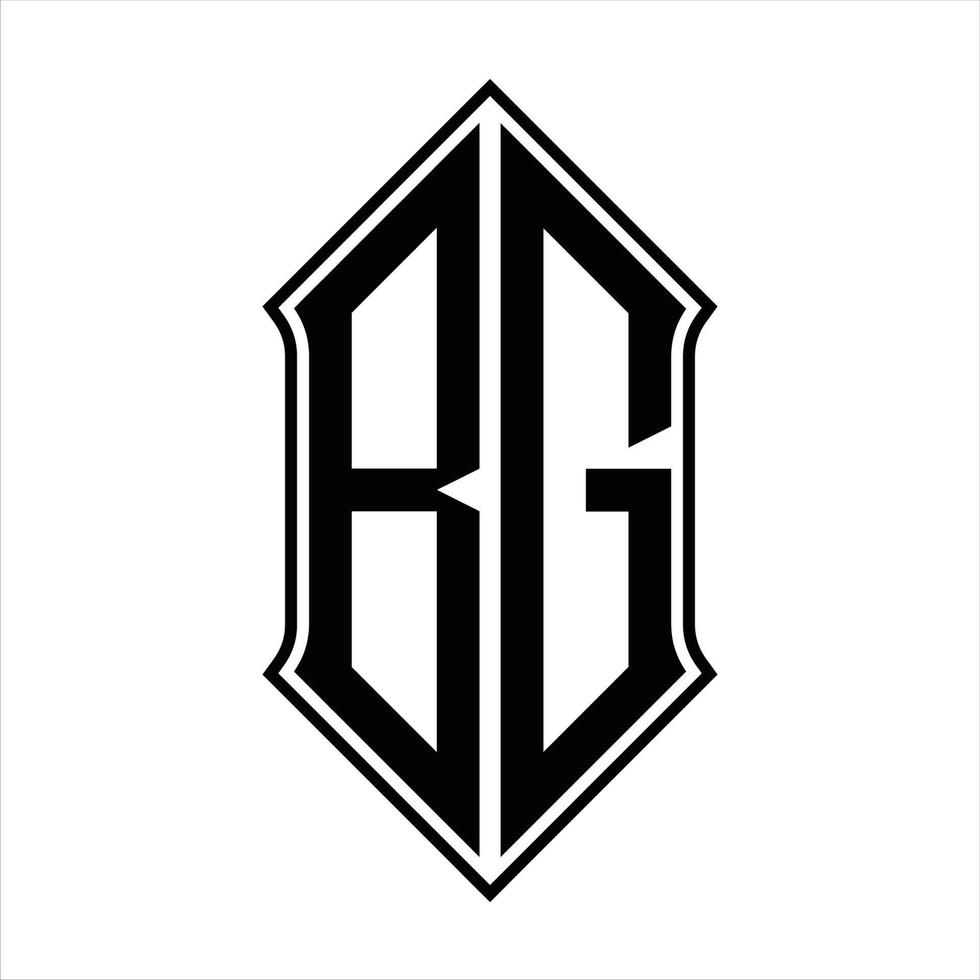 Monograma de logotipo bg con forma de escudo y plantilla de diseño de esquema icono de vector abstracto